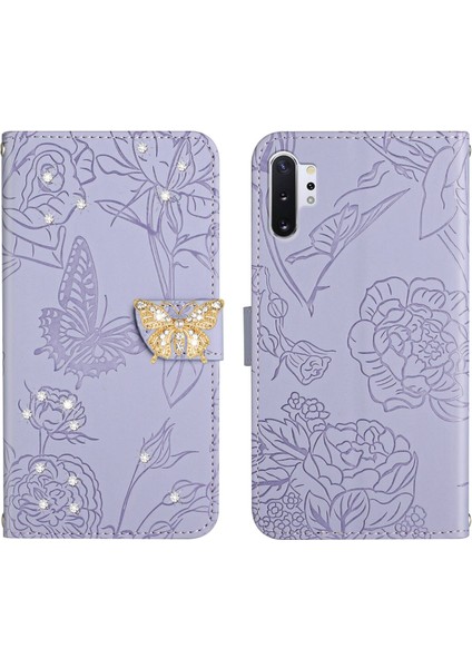Samsung Galaxy Note 10 Plus Için Cüzdan Kelebek Kapağı Ayarlanabilir Boyun Kayışı Crossbody Lanyard Kılıf (Yurt Dışından)