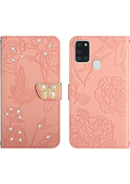 Samsung Galaxy A21S Için Cüzdan Kelebek Kapağı Ayarlanabilir Boyun Kayışı Crossbody Lanyard Kılıf (Yurt Dışından)