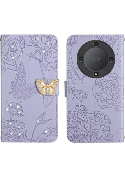 Honor Magic 5 Lite 5g Için Cüzdan Kelebek Kapağı Ayarlanabilir Boyun Kayışı Crossbody Lanyard Kılıf (Yurt Dışından)