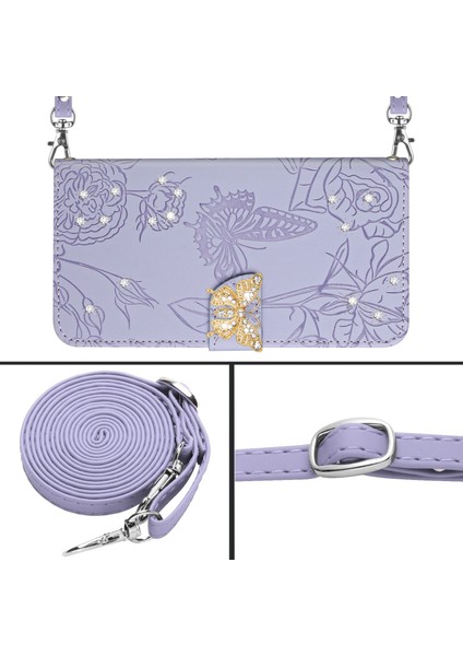 iPhone 13 Için Cüzdan Kelebek Kapağı Ayarlanabilir Boyun Kayışı Crossbody Lanyard Kılıf (Yurt Dışından)