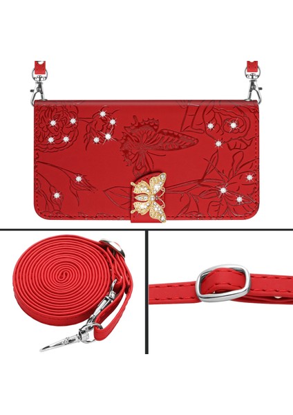 Oppo Reno 6 5g Için Cüzdan Kelebek Kapağı Ayarlanabilir Boyun Kayışı Crossbody Lanyard Kılıf (Yurt Dışından)