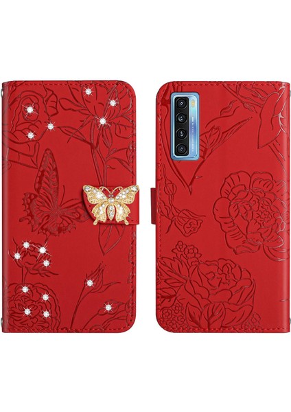 Tcl 20 Pro 5g Için Cüzdan Kelebek Kapağı Ayarlanabilir Boyun Kayışı Crossbody Lanyard Kılıf (Yurt Dışından)