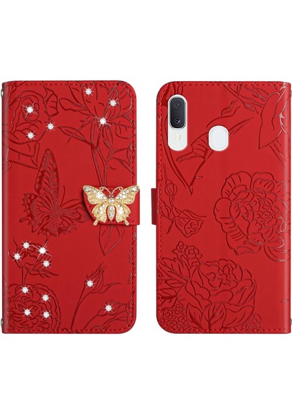 Samsung Galaxy A20/A30 Için Cüzdan Kelebek Kapağı Ayarlanabilir Boyun Kayışı Crossbody Lanyard Kılıf (Yurt Dışından)