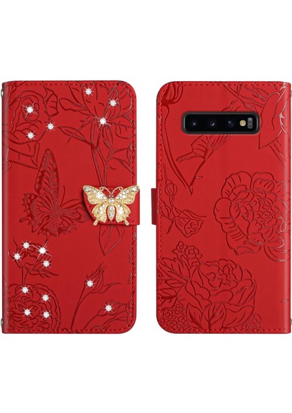 Samsung Galaxy S10 Için Cüzdan Kelebek Kapağı Ayarlanabilir Boyun Kayışı Crossbody Lanyard Kılıf (Yurt Dışından)