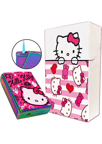 Hello Kitty Baskılı Sigara Tabakası ve Kaydırmalı Çakmak Seti Kişiye Özel Isimli (Tabaka Isimlidir)