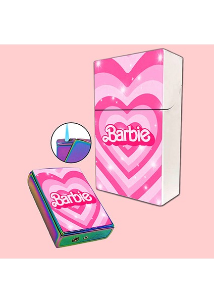 Barbie Baskılı Sigara Tabakası ve Kaydırmalı Çakmak Seti