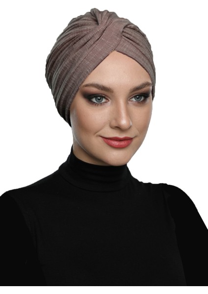 Çapraz Penye Astarlı Hibiskus Rengi Hazır Türban Havuz Bonesi