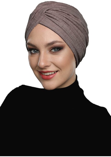 Çapraz Penye Astarlı Hibiskus Rengi Hazır Türban Havuz Bonesi