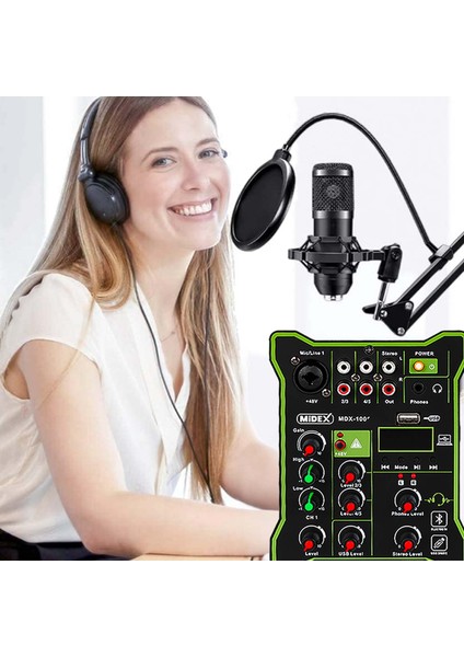 BM800 Functional Paket-1 Stüdyo Mikrofon Ses Kartlı Mikser Kulaklık Stand