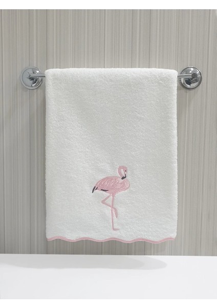 Dalgalı Kenar Flamingo Nakışlı Havlu 50x90 Cm