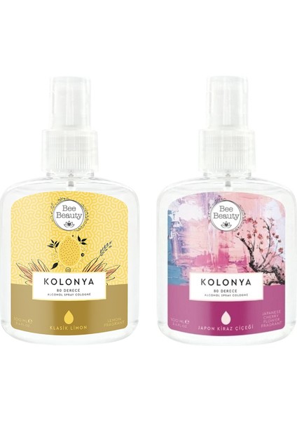 Klasik Limon Kolonya 100 Ml - Bee Beauty Japon Kiraz Çiçeği Kolonya 100 Ml 2li Set