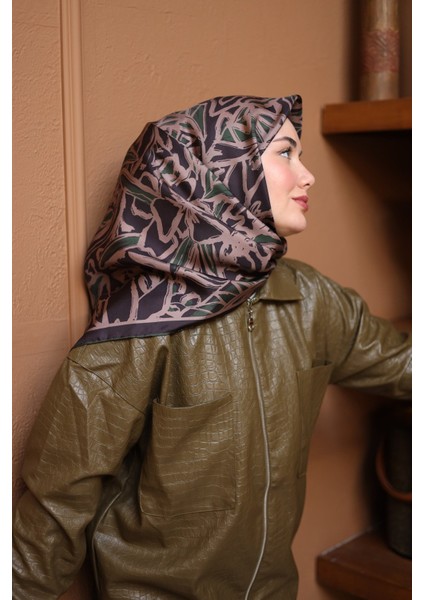 Twill Ipek Eşarp Acı Kahve, Pudra Vizon, Yeşil 11419-51