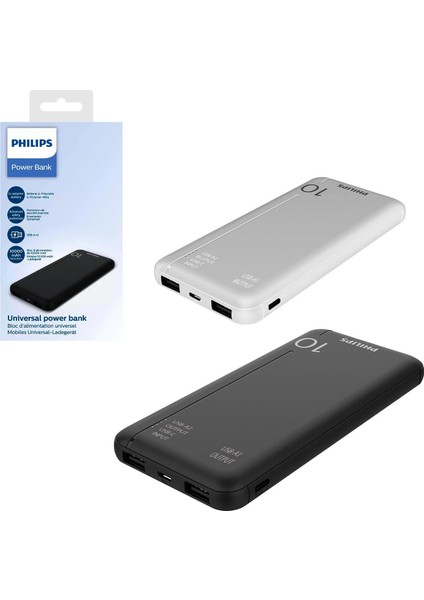 Powerbank 10000 Mah 2xusb Mıcro Type-C Girişli Siyah Beyaz Phılıps DLP1810CB/1810CW