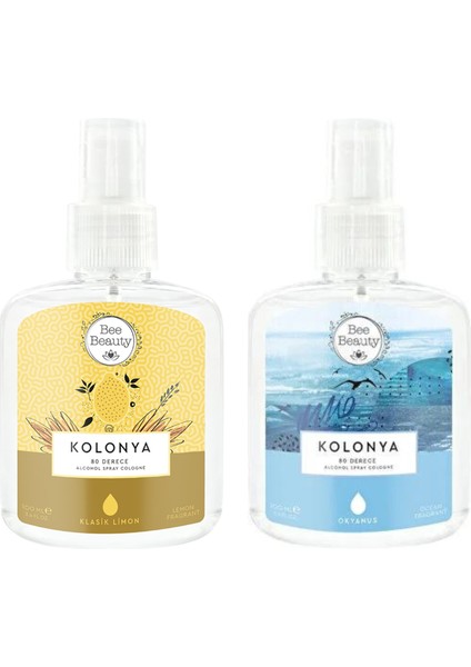 Klasik Limon Kolonya 100 ml - Bee Beauty Okyanus Kolonya 100 ml 2'li Set