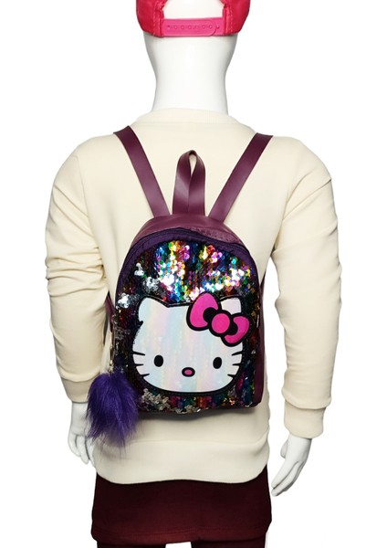 Urz Kids Hello Kitty Temalı Mini Sırt Çantası Kreş Çanta Ana Okul Çantası Pullu Işıklı Çanta