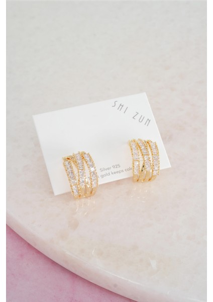 Kadın Vip Seri Baget Zirkon Taşlı 925 Ayar Gümüş Klipsli Küpe Seti