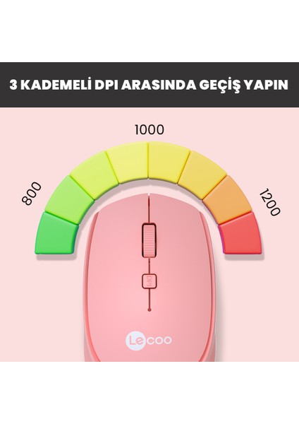 WS202 Kablosuz 1200DPI 4 Tuşlu Optik Mouse Pembe