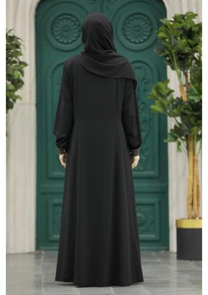 Pile Detaylı Siyah Tesettür Ferace 45271S modelleri