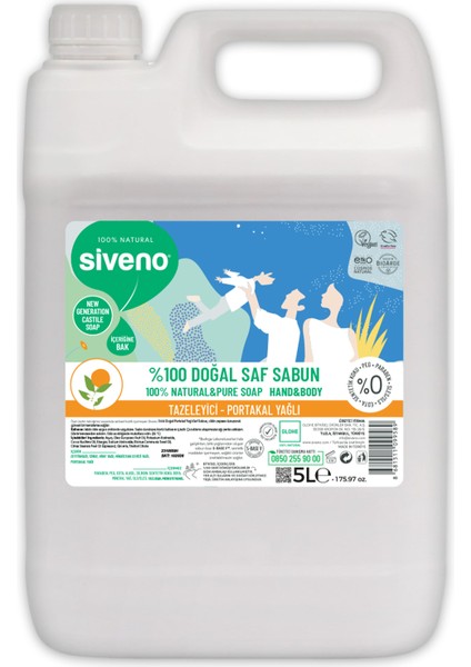 %100 Doğal Sıvı Kastil Sabun Portakal Yağlı Tazeleyici Nemlendirici Bitkisel Vegan 5000 ml
