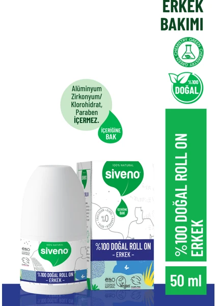 %100 Doğal Roll-On Erkek Deodorant Bitkisel Leke Bırakmayan Vegan 50 ml