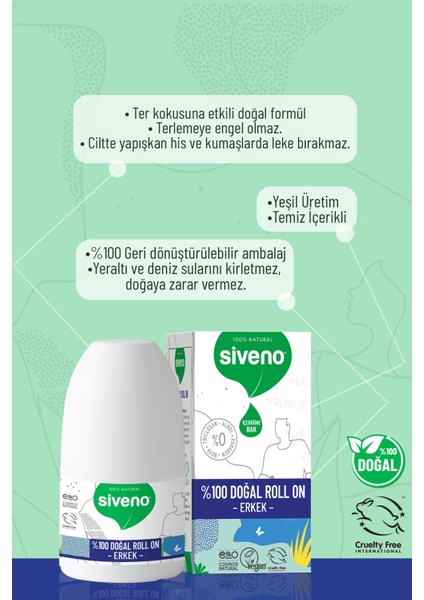 %100 Doğal Roll-On Erkek Deodorant Ter Kokusu Önleyici Bitkisel Leke Bırakmayan Vegan 50 ml