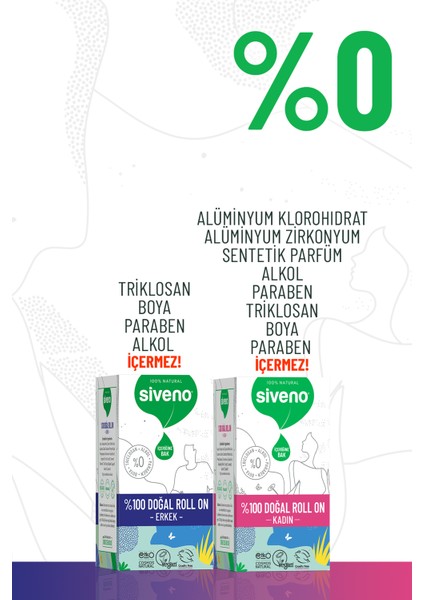 %100 Doğal Roll On Kadın & Erkek Deodorant Bitkisel Lekesiz Vegan 50 ml Set