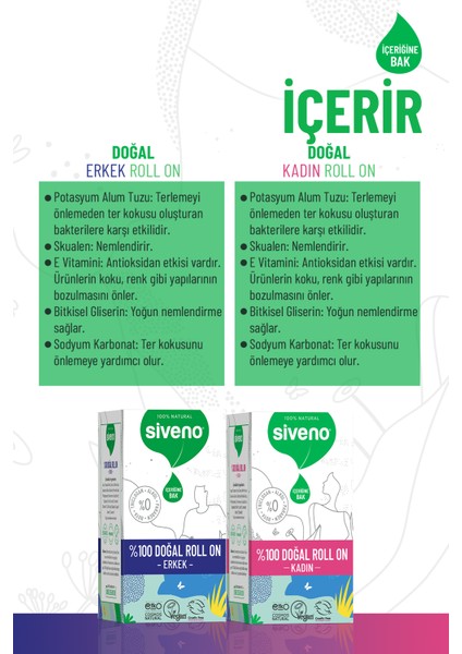 %100 Doğal Roll On Kadın & Erkek Deodorant Bitkisel Lekesiz Vegan 50 ml Set