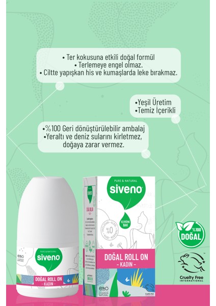 %100 Doğal Roll On Kadın & Erkek Deodorant Bitkisel Lekesiz Vegan 50 ml Set