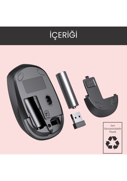 WS202 Kablosuz 1200DPI 4 Tuşlu Optik Mouse Pembe