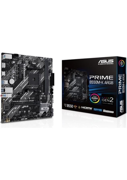 Prıme B550M-K Argb Ddr4 5100MHZ 1xhdmı 1xdp 2xm.2 USB 3.2 Matx Am4 (Amd Am4 5000/4000 G/3000 Serisi Ile Uyumlu)