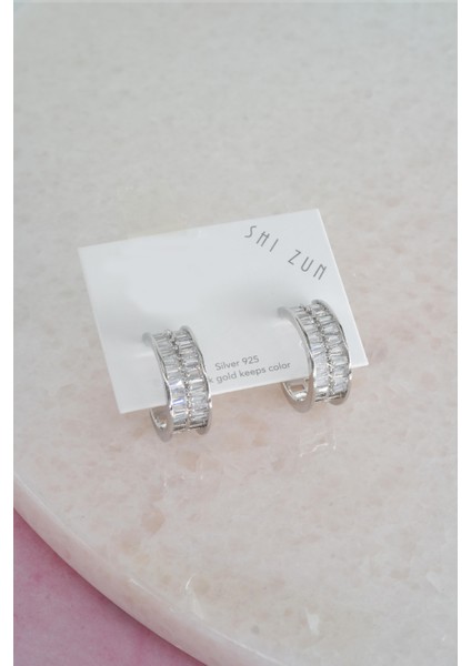 Kadın Vip Seri Baget Zirkon Taşlı 925 Ayar Gümüş Klipsli Küpe Seti fiyatları