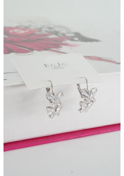 Kadın Vip Seri Baget Zirkon Taşlı 925 Ayar Gümüş Klipsli Küpe Seti