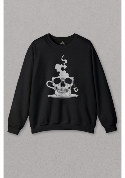 Unisex Sweatshirt Kurukafa Kahve Çay Streetwear Baskılı Sweat
