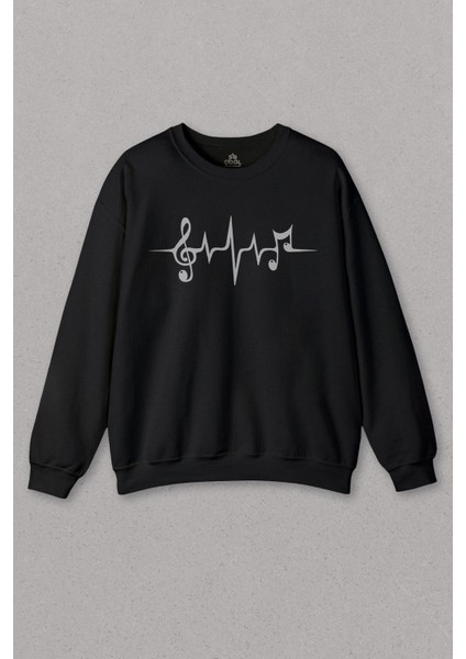 Unisex Sweatshirt I Love Music Sol Anahtarı Kalp Ritmi Ritim Müzik Baskılı Sweat
