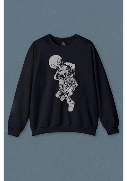 Lacivert Sweatshirt Astronot Basketball Uzay Cosmos Baskılı Unisex Sweat