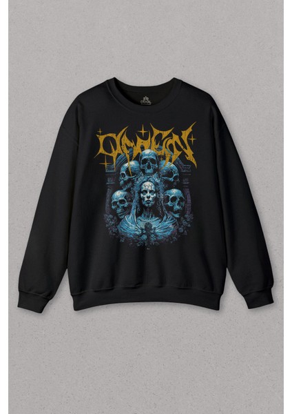 Unisex Sweatshirt Omen Gotik Skull Gothic Corpse Bride Siyah Baskılı Sweat