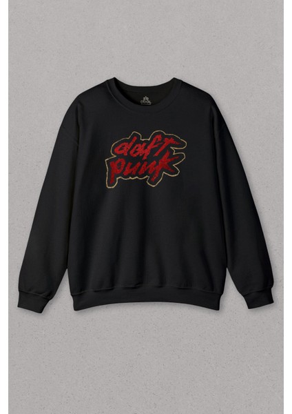 Unisex Sweatshirt Daft Punk Logo Homework Albüm Müzik Siyah Baskılı Sweat