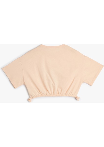 Crop Tişört Tropik Baskılı Beli Lastikli Kısa Kollu Pamuklu fiyatları