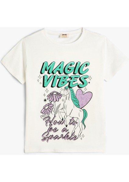 Unicorn Tişört Kısa Kollu Bisiklet Yaka Pamuklu