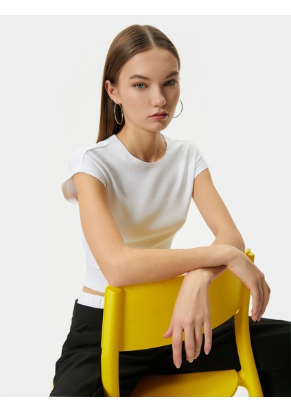 Basic Modal Tişört Slim Fit Ribanalı Kısa Kollu Bisiklet Yaka