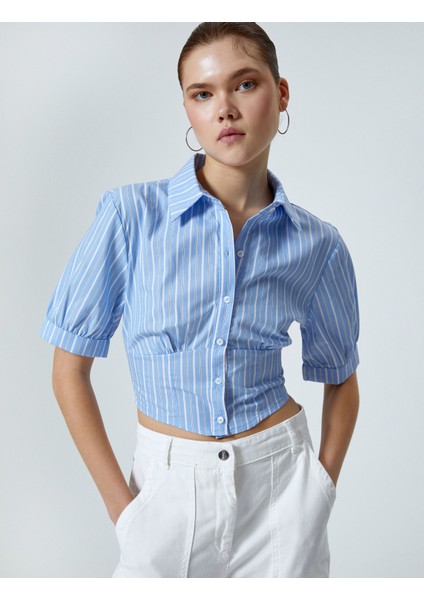 Crop Balon Kol Gömlek Slim Fit Pamuklu