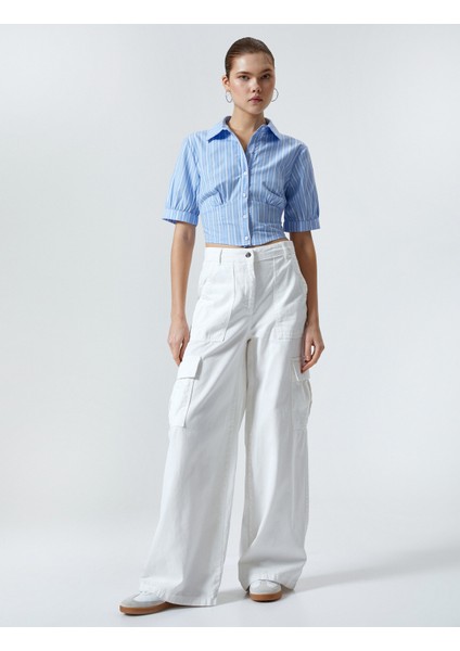 Crop Balon Kol Gömlek Slim Fit Pamuklu
