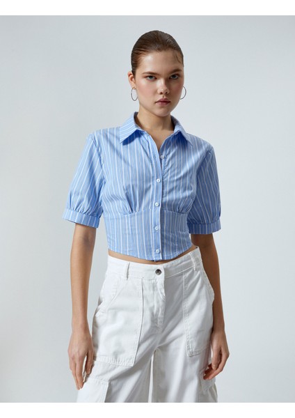 Crop Balon Kol Gömlek Slim Fit Pamuklu