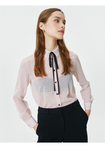 Puantiyeli Gömlek Uzun Kollu Düğmeli Yaka Detaylı