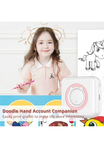 Taşınabilir Mini Termal Kablosuz Bt 203DPI Etiket Yazıcı - Pembe (Yurt Dışından)