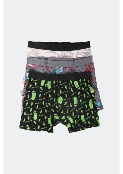 Erkek 3'lü Desenli Renkli Pamuklu Premium Paket Boxer