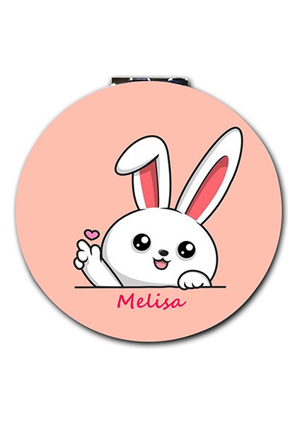 Tavşan Baskılı Ayna Yuvarlak Kişiye Özel Isim Baskılı Cep Aynası 7 Cm Sevgili Çift (Kapaklı Ve Büyüteçli)