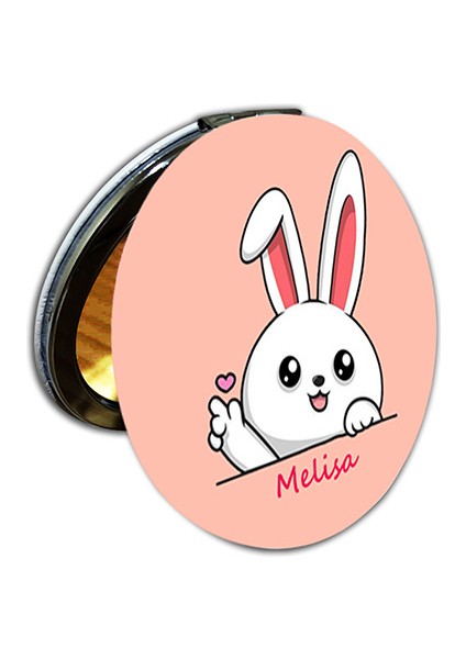 Tavşan Baskılı Ayna Yuvarlak Kişiye Özel Isim Baskılı Cep Aynası 7 Cm Sevgili Çift (Kapaklı Ve Büyüteçli) modelleri
