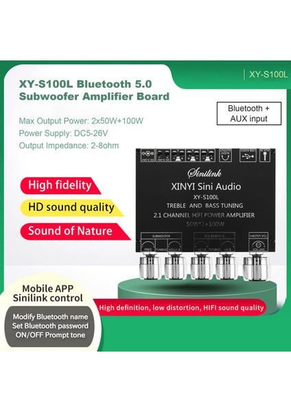 Bluetooth 5.0 2.1 Kanal Güç Ses Stereo Subwoofer Amplifikatör Kartı 50WX2+100W Hoparlör Amp XY-S100L (Yurt Dışından)