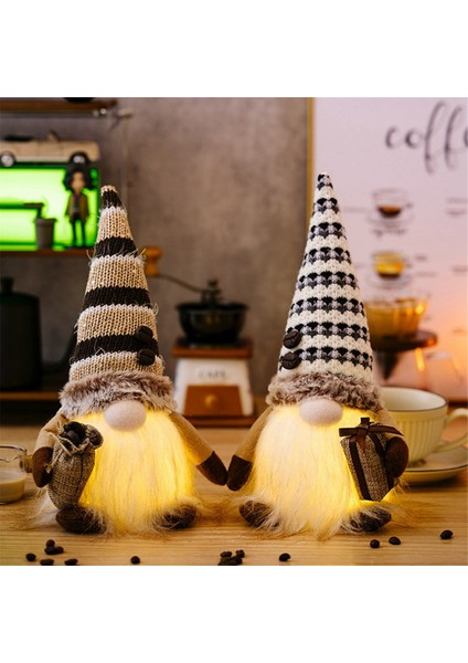 Işıklar ile Ev Dekorasyon Süsleme Kahve Çekirdeği Gnome Yüzü Olmayan Bebek Süsleme Parlayan Gnome Heykelcik B (Yurt Dışından)
